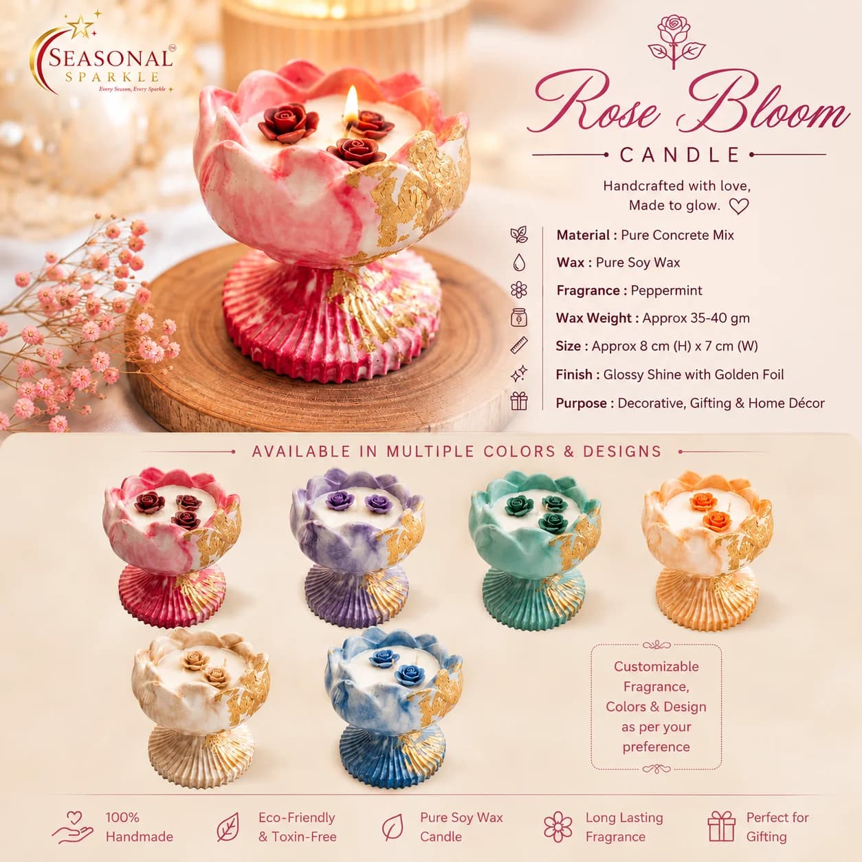 Rose Bloom Concrete Candle