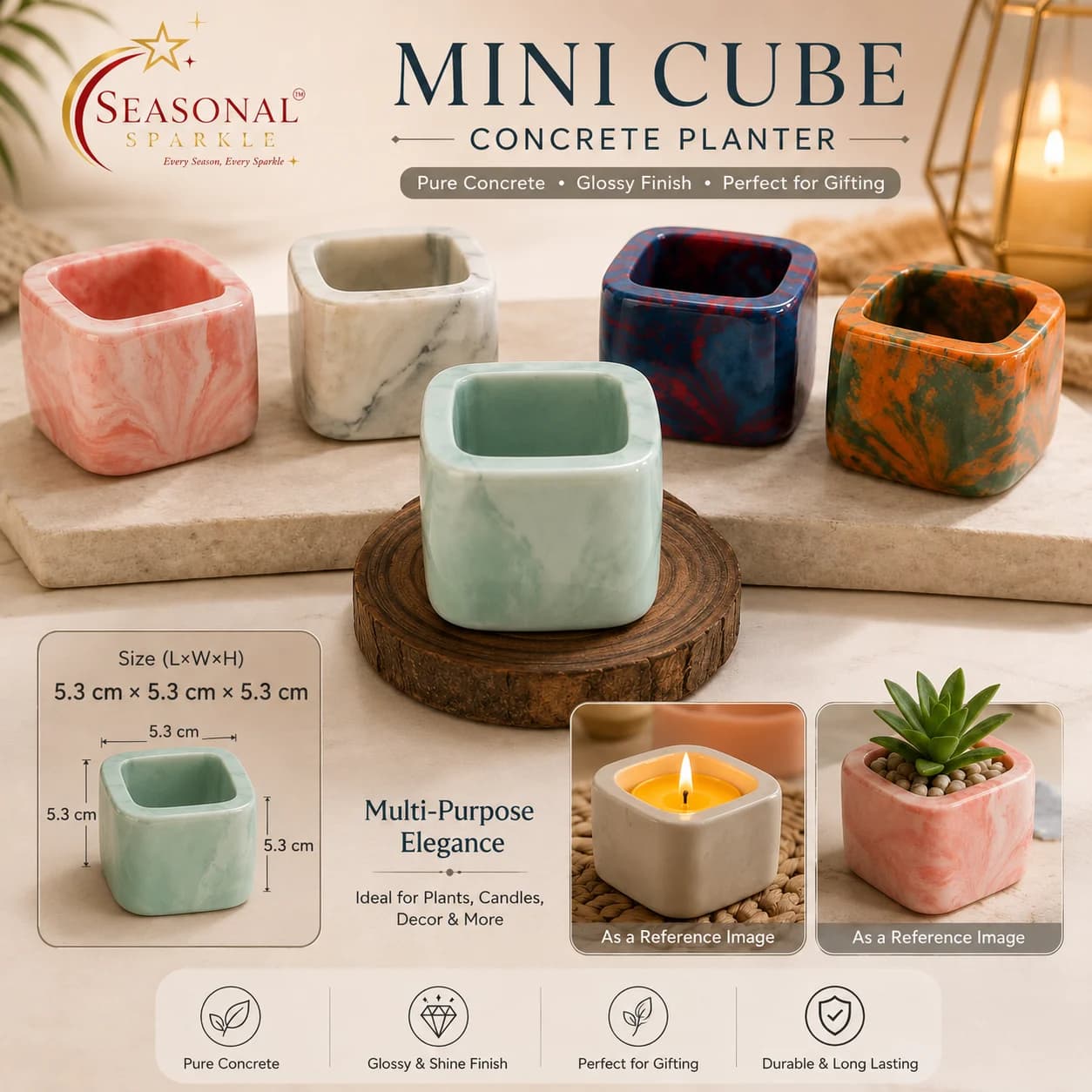 Mini Cube Concrete Planter & Candle Jar (moq 10 pcs)