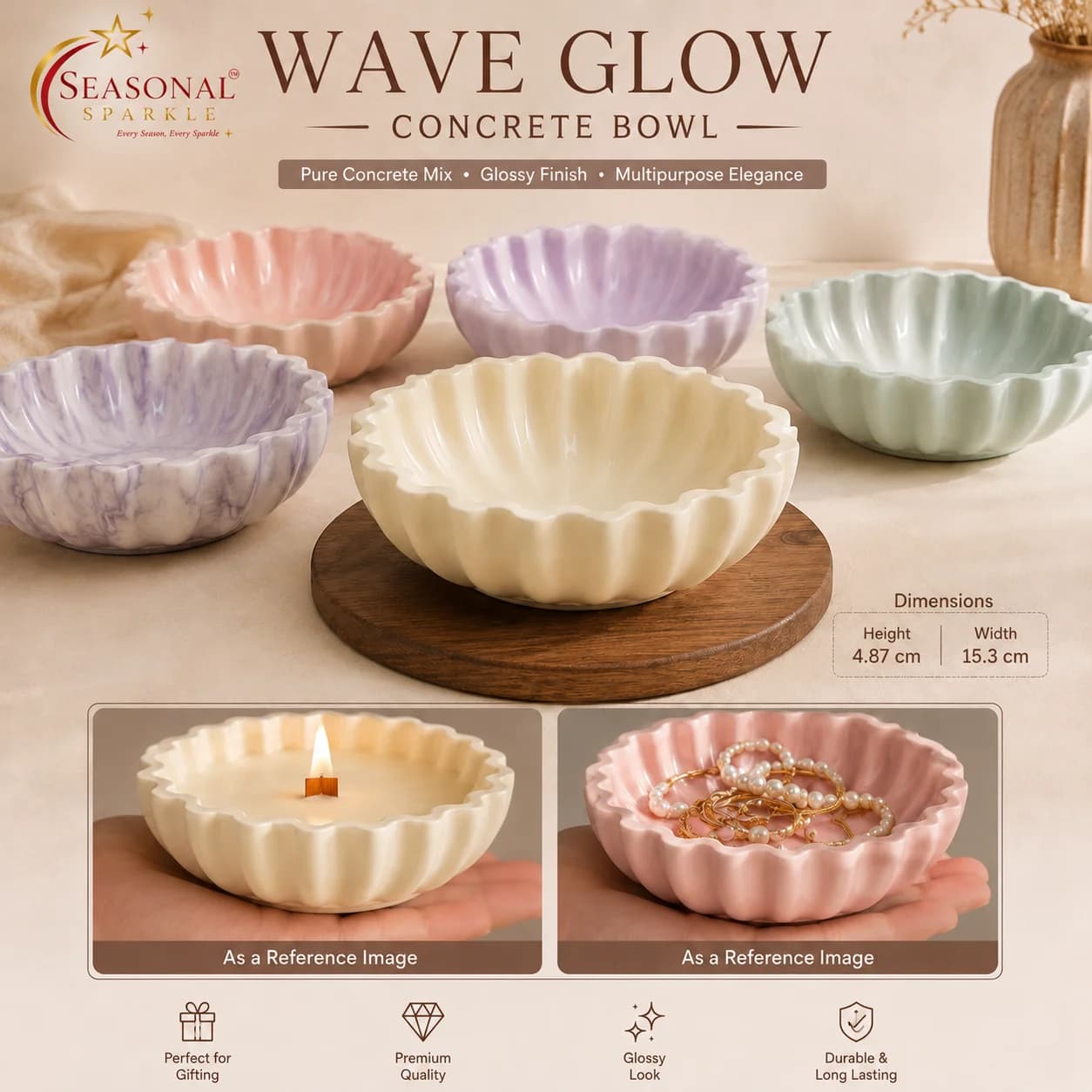 Wave Glow Concrete Bowl (moq 5 pcs)