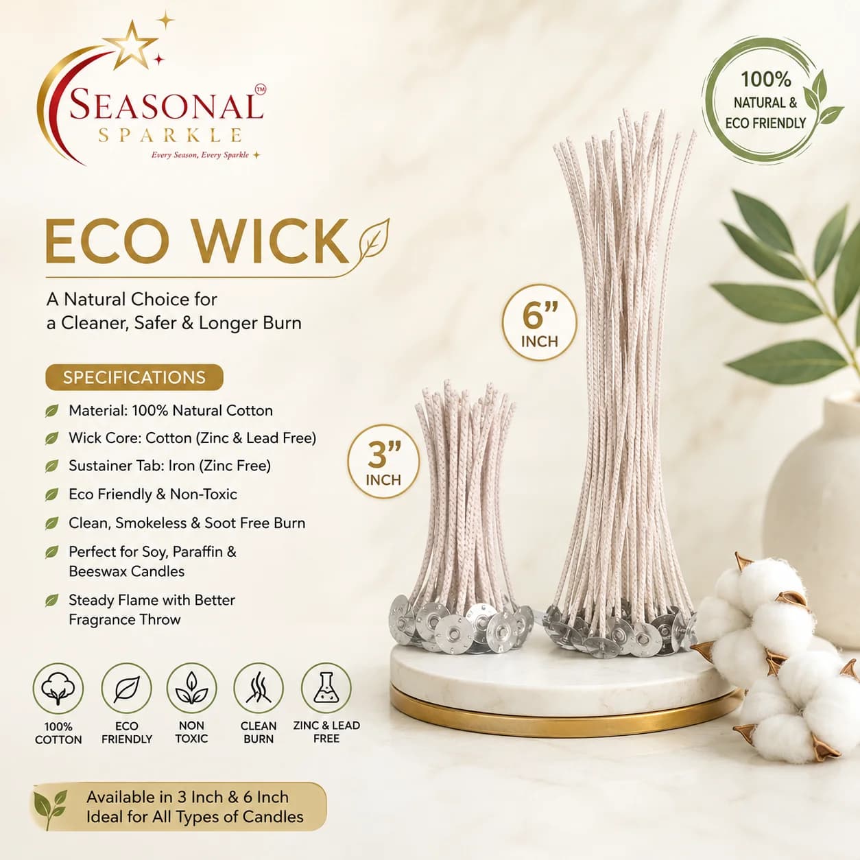 Eco-Friendly Cotton Candle Wicks (3.5 & 6 Inch)