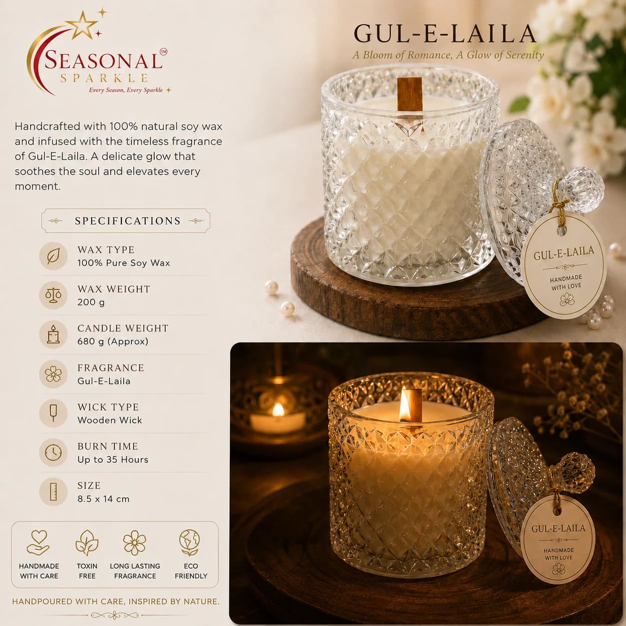 Gul-E-Laila Candle (Luxury Crystal Jar)
