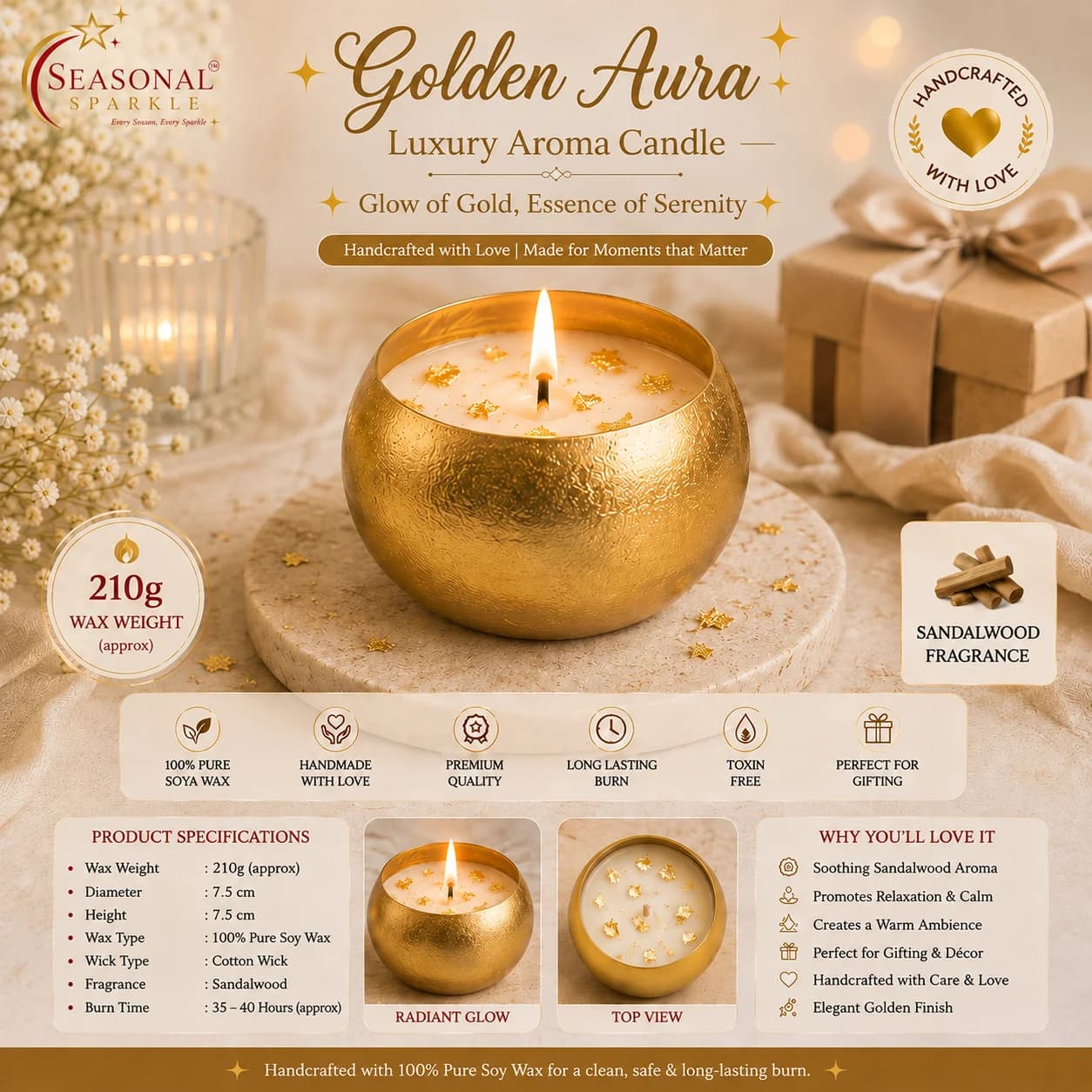 Golden Aura Luxury Aroma Candle