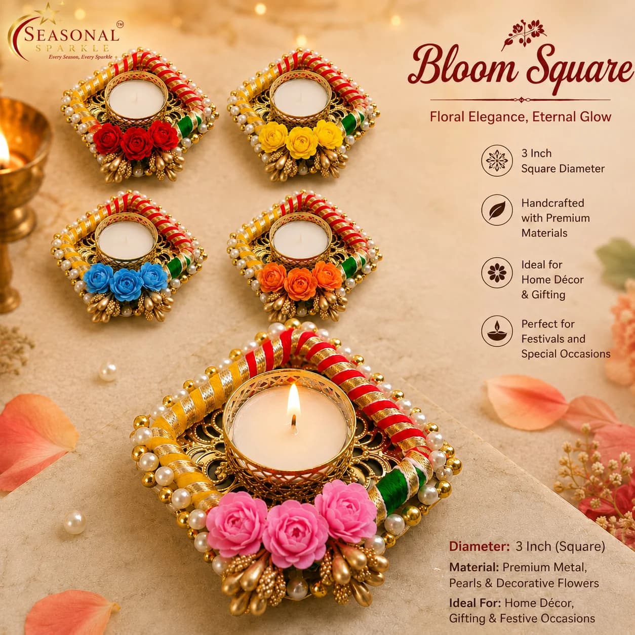 Bloom Square Tealight Holder (set of 2)