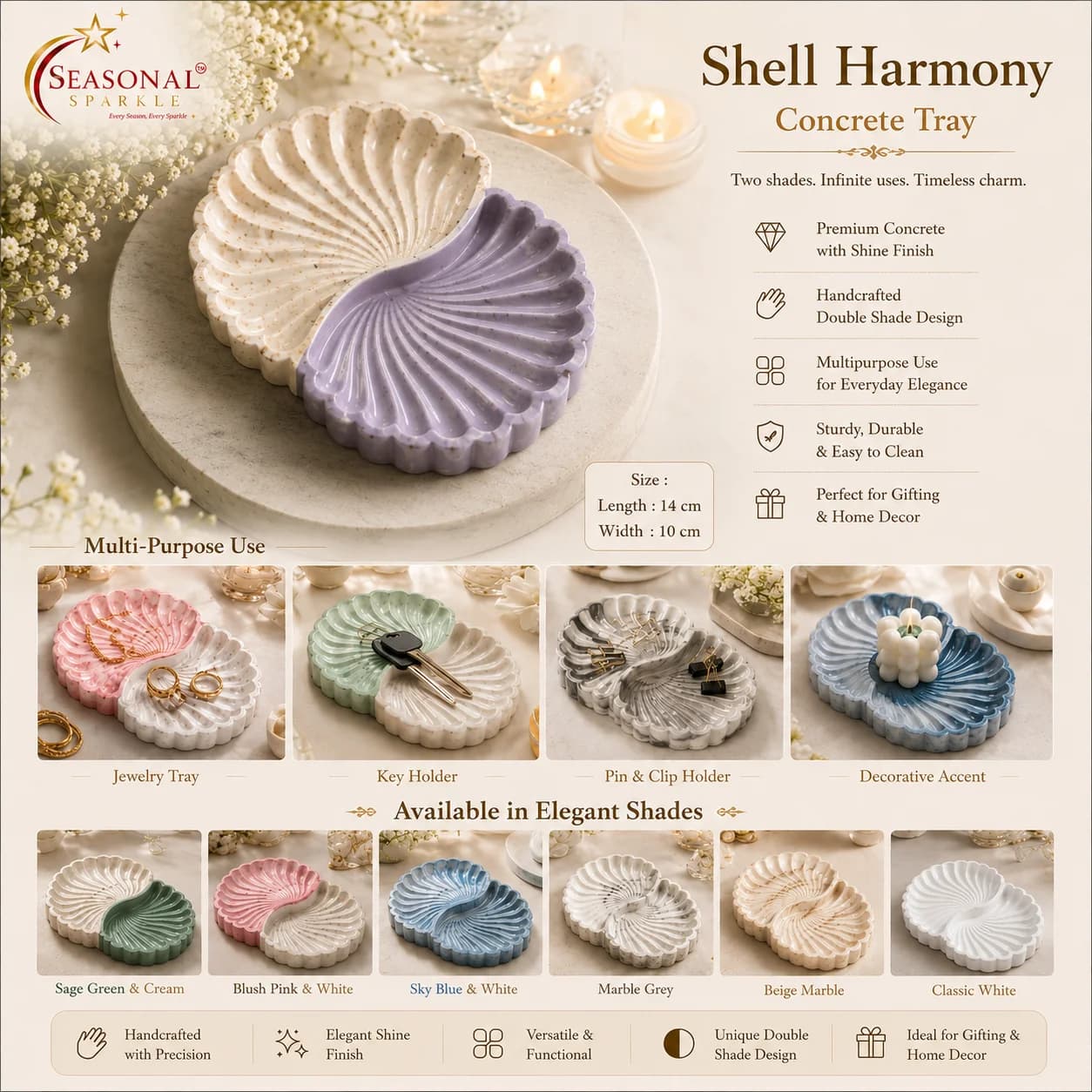 Shell Harmony Two-Tone Concrete Tray (moq 10 pcs)