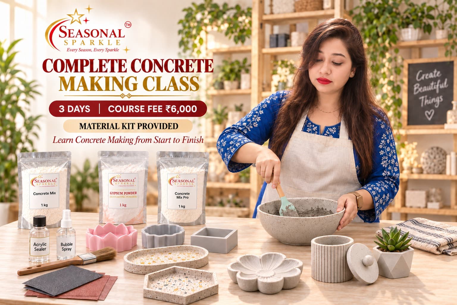 Complete Concrete Making Class at Seasonal Sparkle
