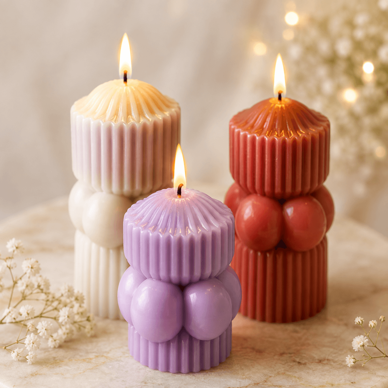 Ribbed Pillar Candle